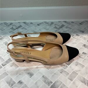 Vaneli Tan and Black Heels Elegant Design